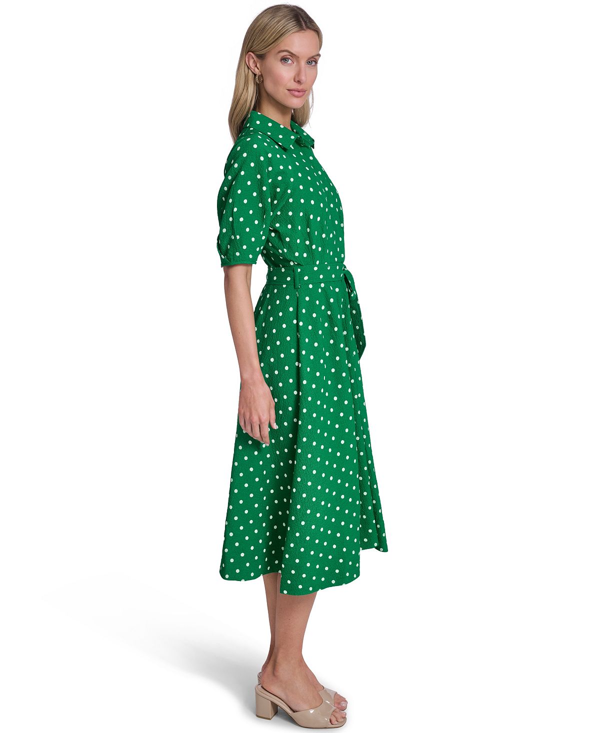 Calvin Klein Women's Collared Neck Belted Shirt-Dress view 3 — MAYCSS fashion products