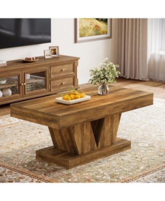Farmhouse Rectangular Coffee Table, with Thick Sculptural Base