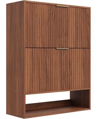 31.5'' Shoe Cabinet for Entryway with 2 Flip Drawers Fluted Slim Shoe Storage Cabinet Narrow Free Standing Wooden Shoes Organizer