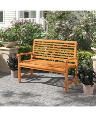 Outdoor Teak Wood Garden Bench with Slatted Back and Seat