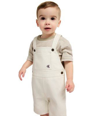 Baby Boys' Striped Top and Natural Denim Shortalls, 2-Piece Set
