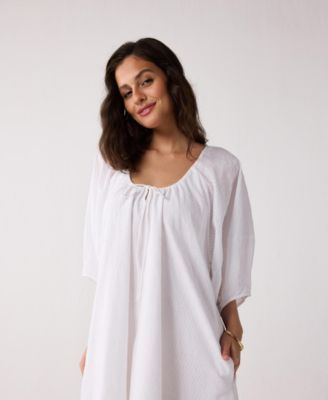 Women's Puff Sleeved Dress with Drawstring Neckline