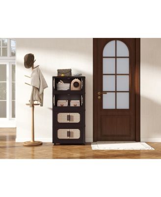 Retro Folding Storage Cabinet, 5 Tiers, Collapsible with Wheels