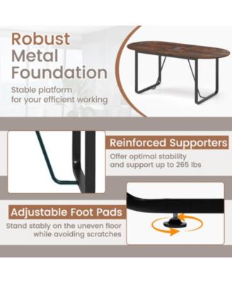 71 Inches Executive Table, Oval Home Office Table with Cable Management Hole