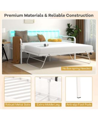 Twin Size Daybed with Pop-up Trundle Charging Station & LED Lights for Living Room