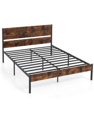Queen Size Bed Frame with Wooden Headboard Under-Bed Storage No Box Spring Needed