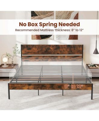 King Size Bed Frame with Wooden Headboard Under-Bed Storage No Box Spring Needed