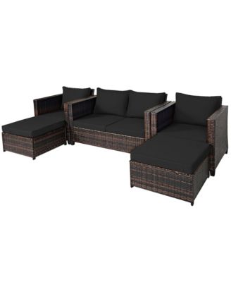 5PCS Outdoor Patio Rattan Conversation Sofa Furniture Set w/ Cushions