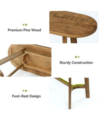 Solid Wood Bar Table with Footrest, 63" Oval Counter Height Table