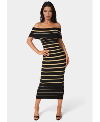 Women's Stripe Off Shoulder Maxi Dress