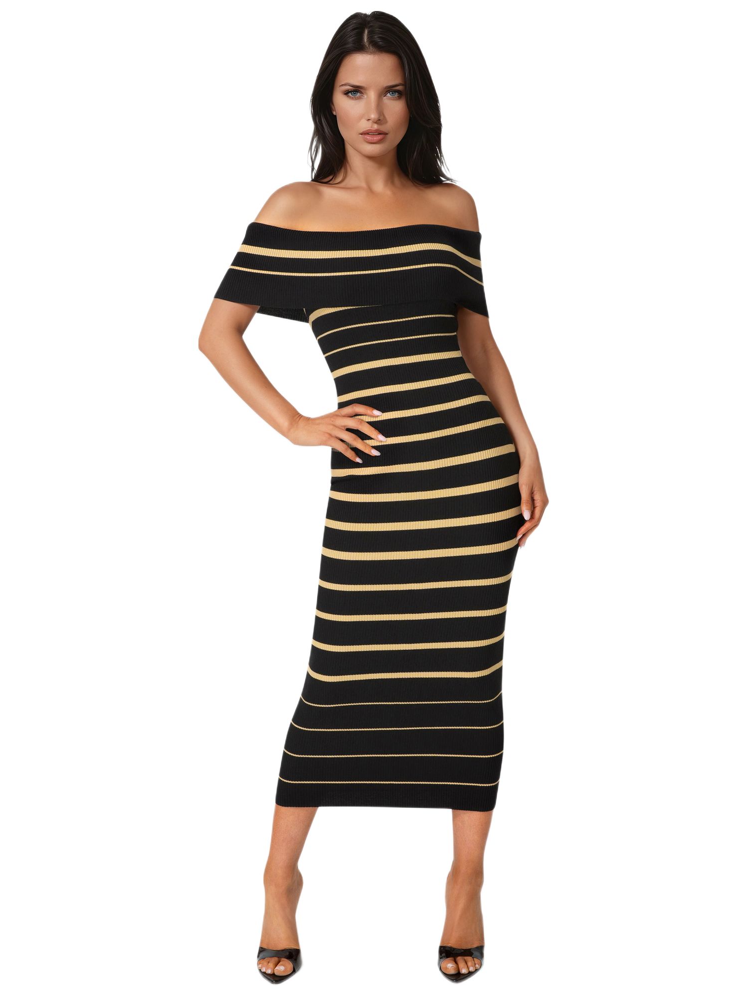 Women's Stripe Off Shoulder Maxi Dress