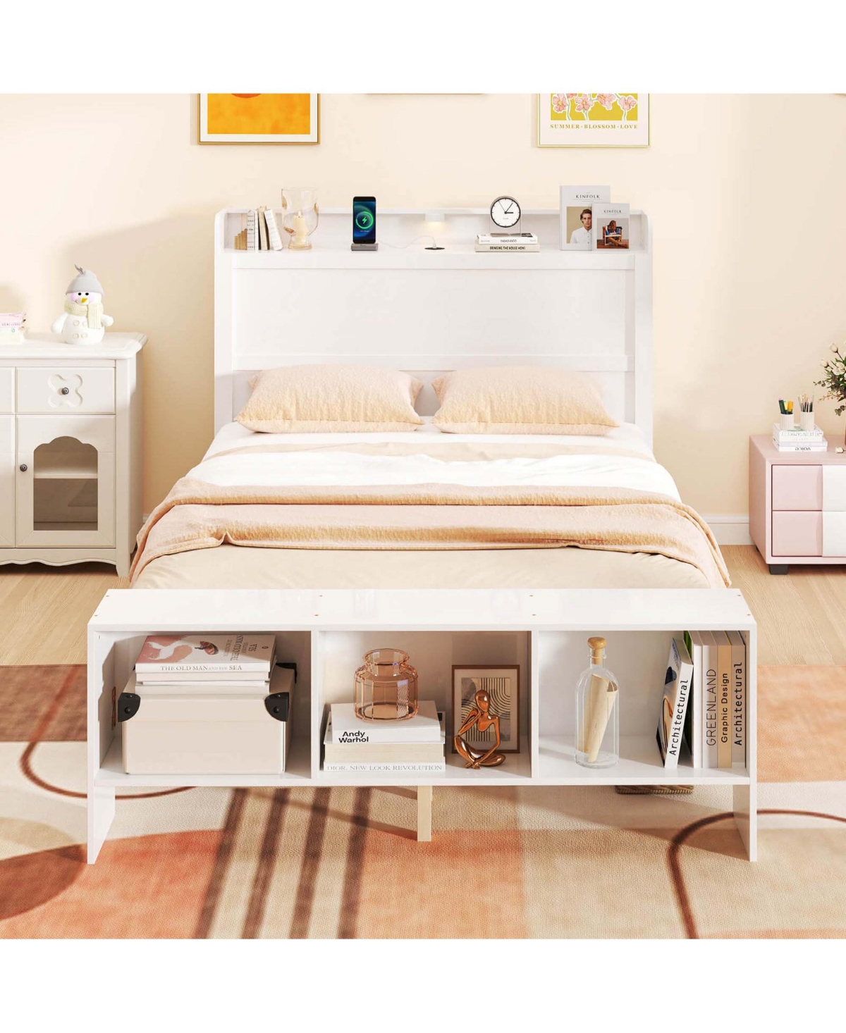 Costway Full Size Bed Frame with Storage Headboard & Footboard Led Bed Frame with 2 Usb Ports