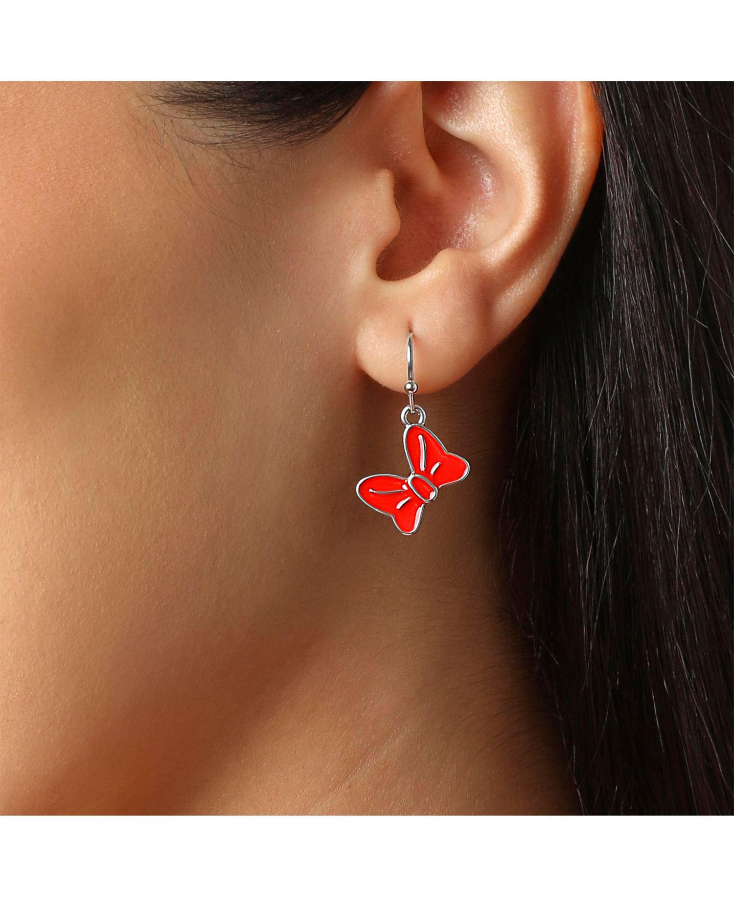 Minnie Mouse Bow Earring Set, 3 Pairs (Hoops, Drops & Studs), Silver Tone