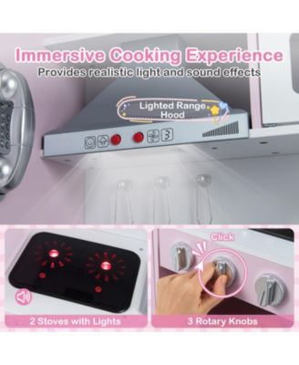 Pretend Play Kitchen Toy with Range Hood, Ice Maker & Telephone