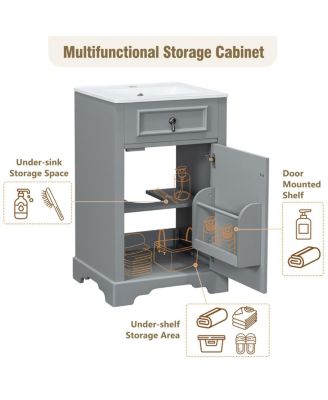 20" Bathroom Vanity with Ceramic Sink, Soft Close Door, Adjustable Shelf & Door Storage for Small Bathrooms