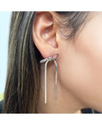 Herringbone Sterling Silver metal Bow Earrings