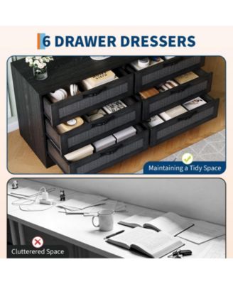 TV Stand with Mount, 47.2" Modern Entertainment Center 6-Drawer Rattan Dresser for 32-85 Inch TVs