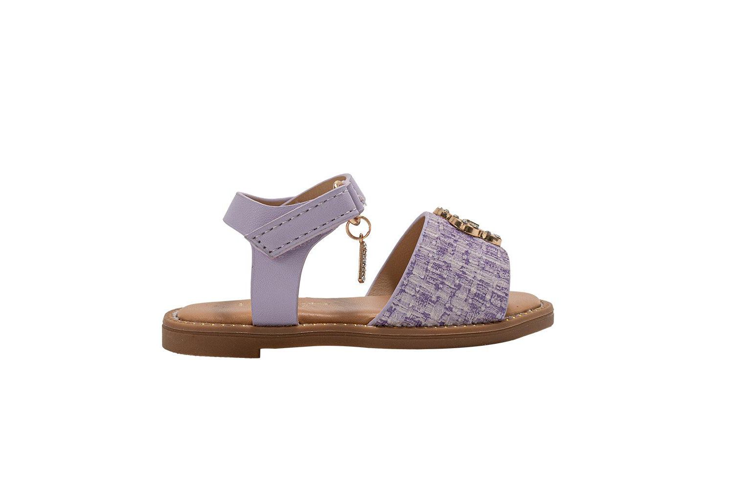 Little Girls Girl's Fashion Sandal with Flower Medallion and Hanging b Charm - Comfy Dressy Shoes