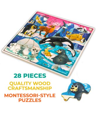 28 Piece Wooden Animal Puzzles for Kids Ages 3–5
