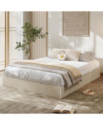 California   Bed Frame, Wood Platform Bed with Fluted Design, Low Profile BedFrame, Minimalist Bed Base with Noise-Free, Easy Assembly