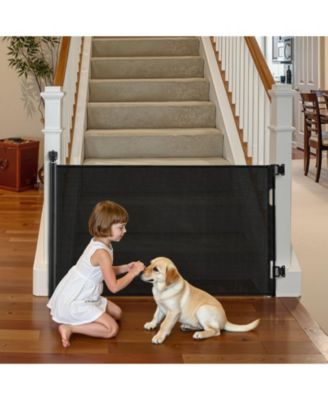Retractable Mesh Safety Gate 57" Wide x 38.5" Tall with Security Lock for Stairs and Hallways