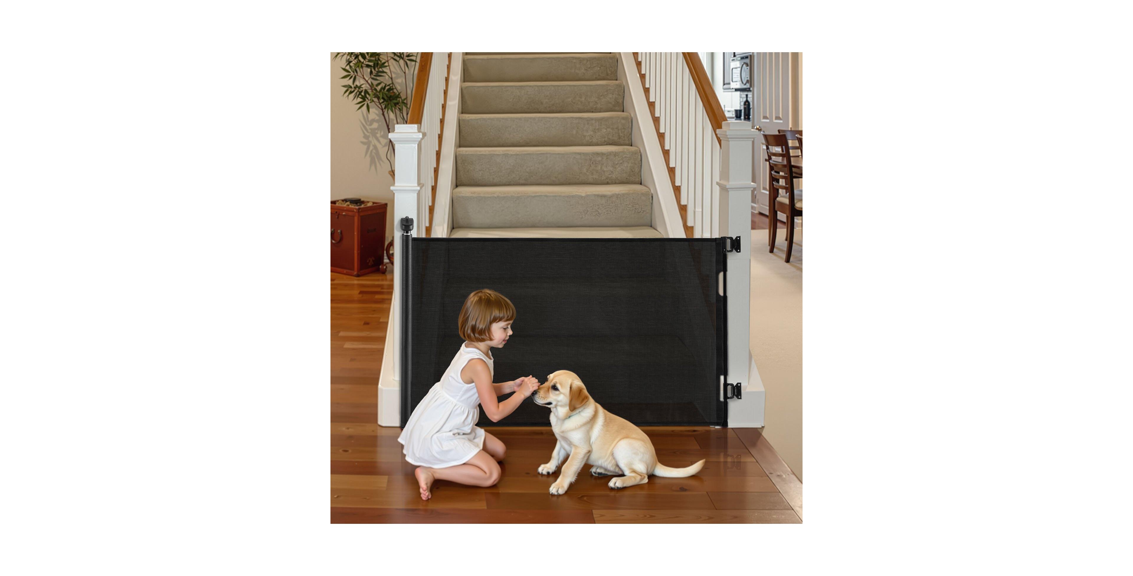 Cozito Retractable Mesh Safety Gate 57" Wide x 38.5" Tall with Security Lock for Stairs and Hallways