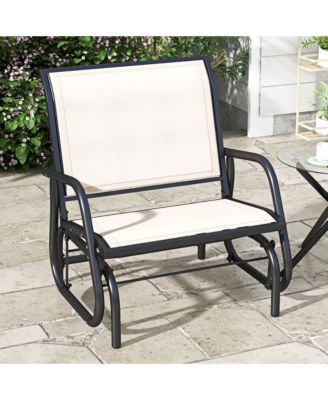 Porch Glider, Metal Frame Swing Glider Chair with Mesh Fabric, Curved Armrests, Steel Frame
