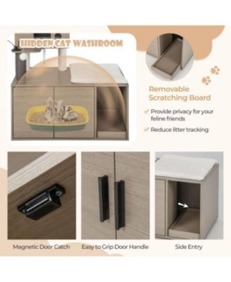 2-in-1 Modern Cat Tower with Litter Box Enclosure, Indoor Cat Furniture with Hidden Washroom & Perch
