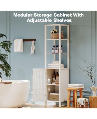 Large TV Stand with Set of 2 Bookcases, Farmhouse Entertainment Center for 70" Television with Storage Cabinets