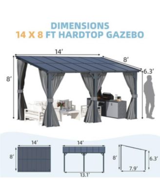 14'x8' Wall Gazebo with Curtains and Mosquito Netting