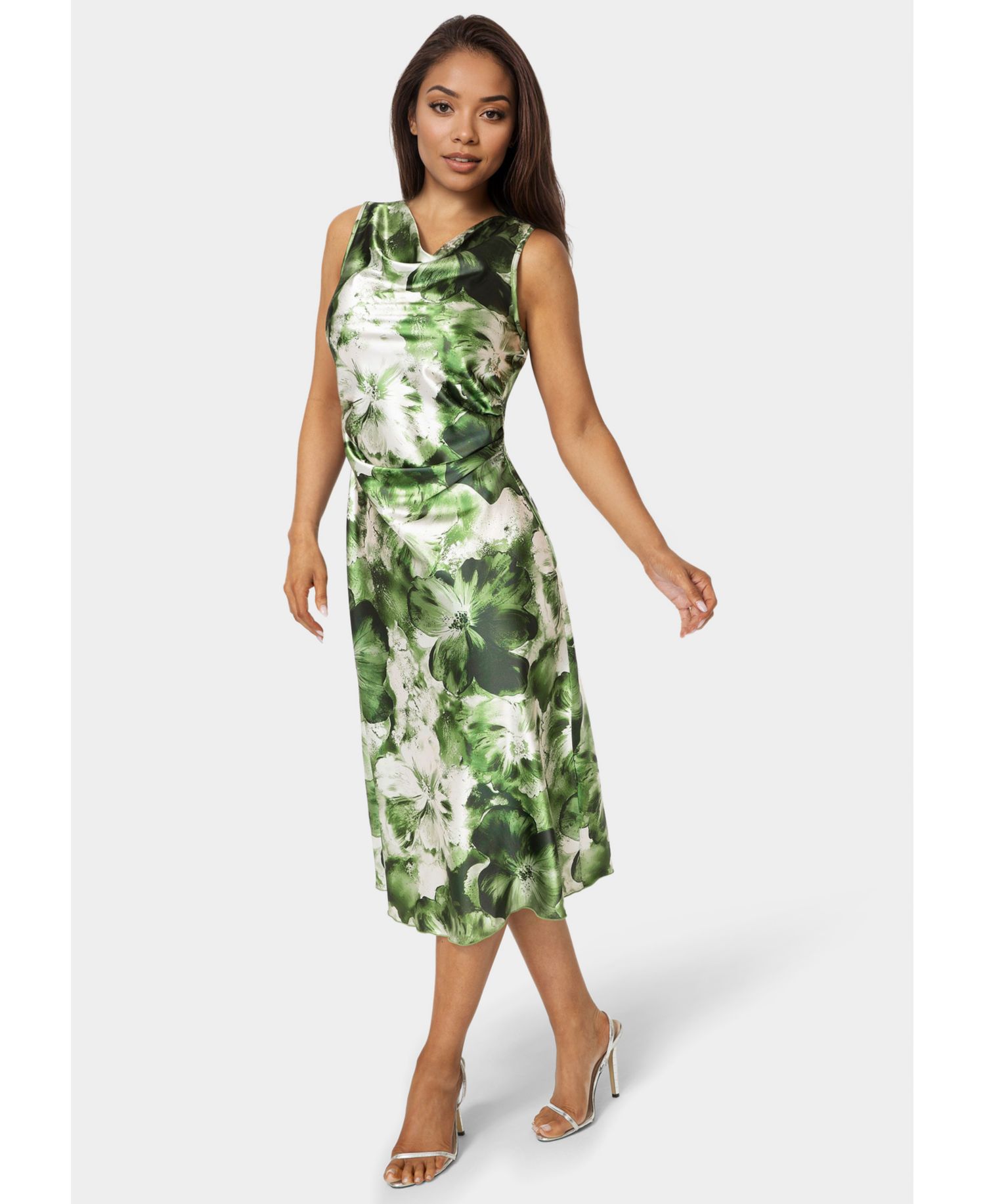 Women's Printed Satin Cowl Maxi Dress