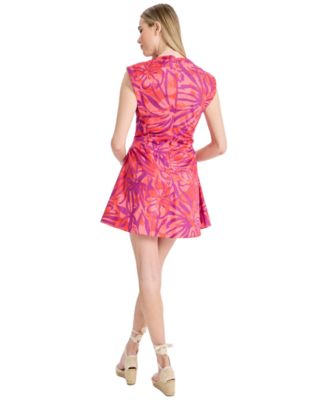 Women's Extended-Shoulder Collared Mini Fit & Flare Dress