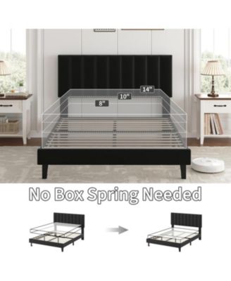 FULL Size Bed Frame, Velvet Upholstered Platform Bed with Adjustable Vertical Channel Tufted Headboard, No Box Spring Needed, Easy Assembly