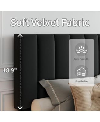 FULL Size Bed Frame, Velvet Upholstered Platform Bed with Adjustable Vertical Channel Tufted Headboard, No Box Spring Needed, Easy Assembly