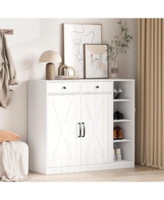 Shoe Storage Cabinet with 6 Adjustable Shelves and 2 Drawers Freestanding Entryway Shoe Cabinet Wide Shoe Organizer