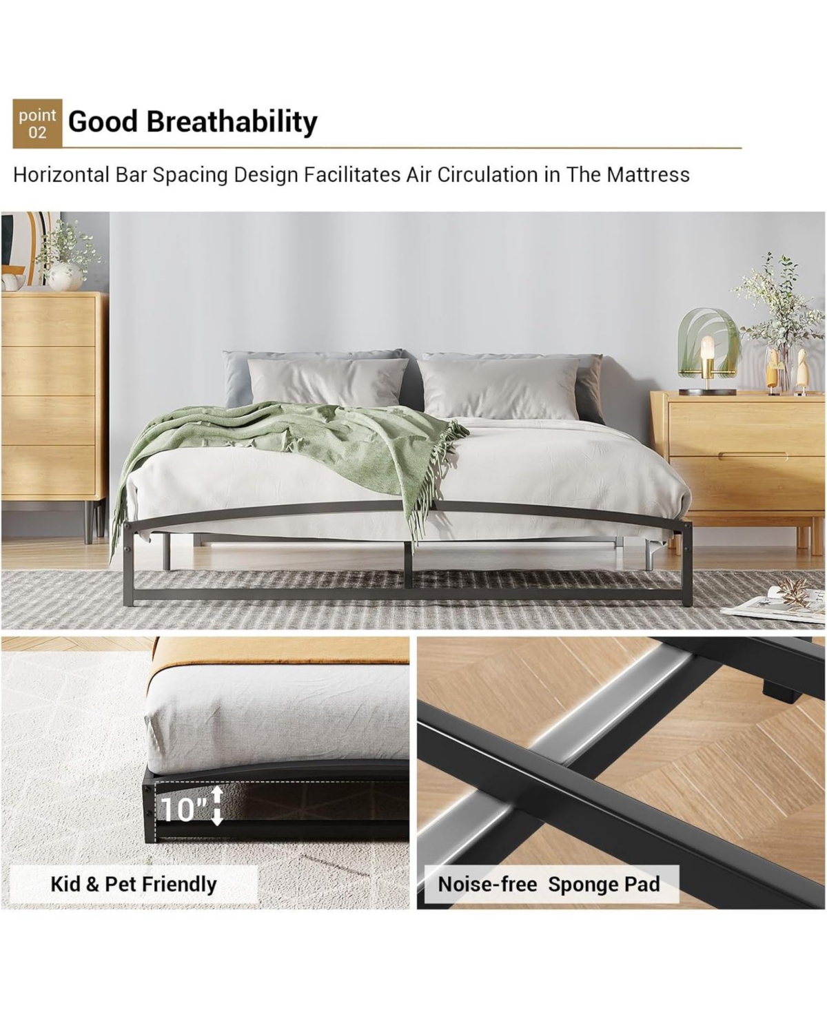 gaomon Metal Bed Frame,Platform Frame with Arch Design,10" Heavy Duty Strong Support Slats,Sturdy Mattress Foundation,Easy Assembly