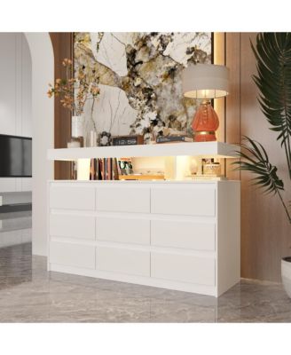 9 Drawer Dresser for Bedroom with LED Light and Power Outlet