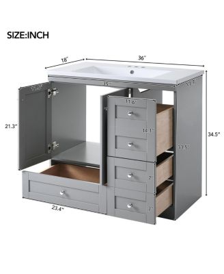 36" Shaker Bathroom Vanity with Resin Sink, 4 Soft Close Drawers & 2 Doors, Ample Storage for Modern Homes