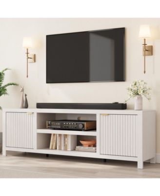 Fluted TV Stand for 75+ Inch, Modern Entertainment Center with 2-Tier Storage & Adjustable Shelves