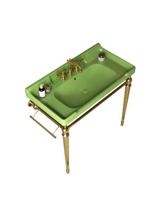 36" Bathroom Console Sink with Green Ceramic Vanity, Wall Mounted Basin & Stainless Steel Legs, Towel Bar Included