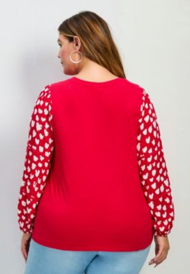 Women's Plus Size Mix Media Heart Sleeve Top