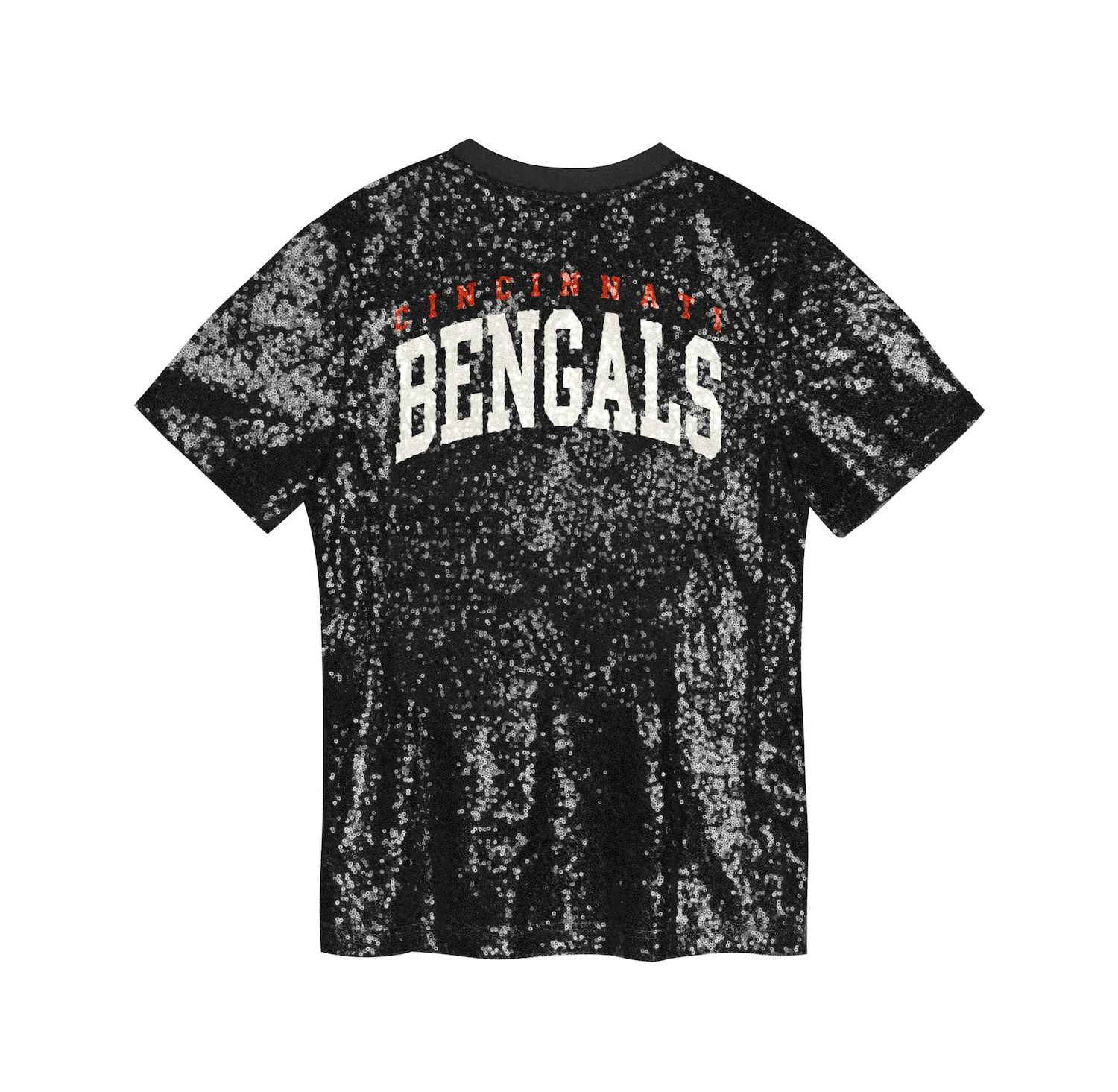 Big Girls Black Cincinnati Bengals Wordmark Sequin V-Neck Top