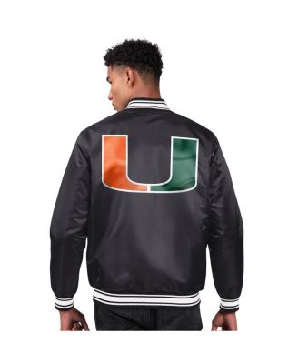 Men's Black Miami Hurricanes Two-Hit Satin Varsity Full-Snap Jacket