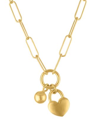 Heart & Ball Charm Pendant Necklace in 14k Gold Over Sterling Silver