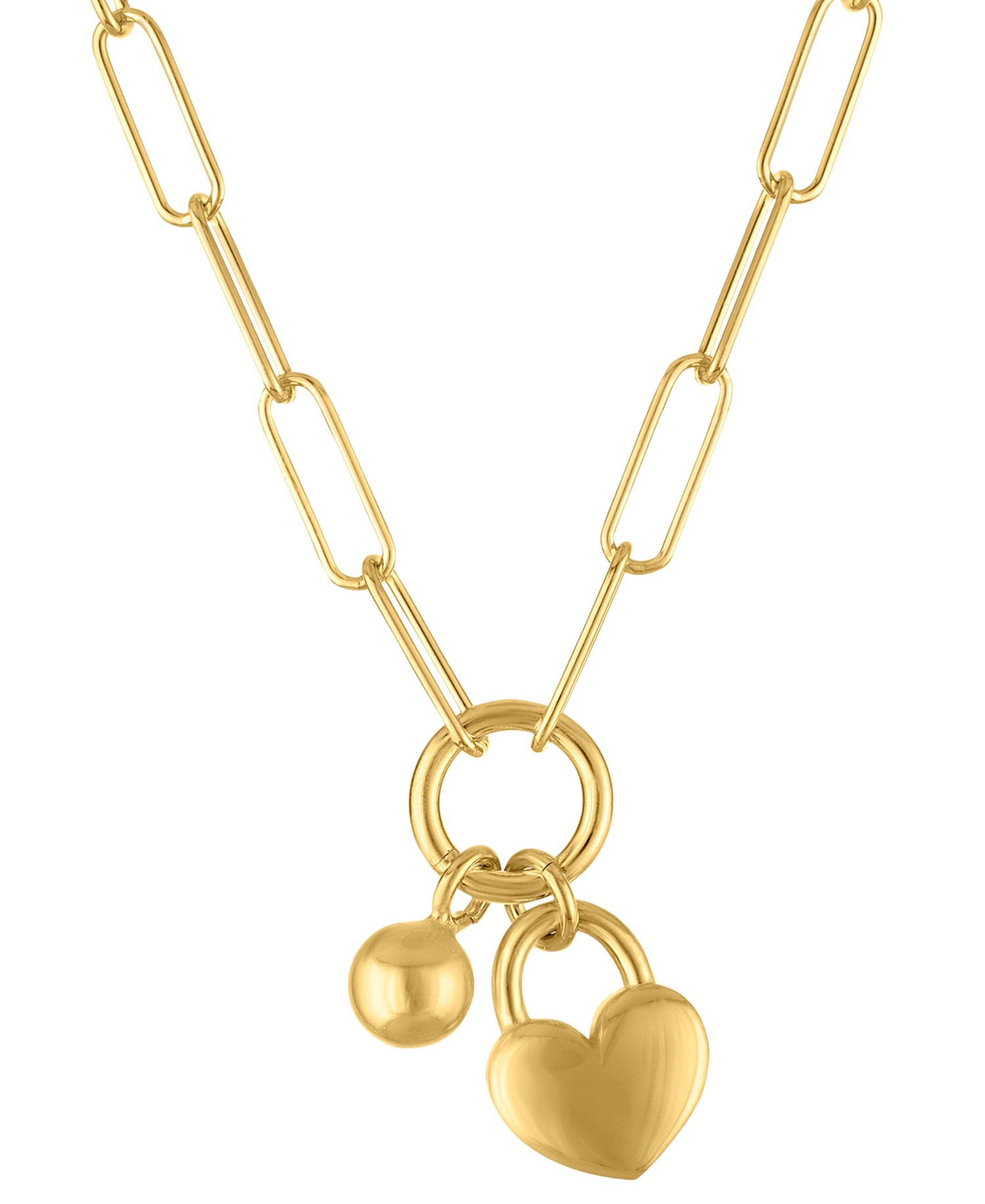 Heart & Ball Charm Pendant Necklace in 14k Gold Over Sterling Silver