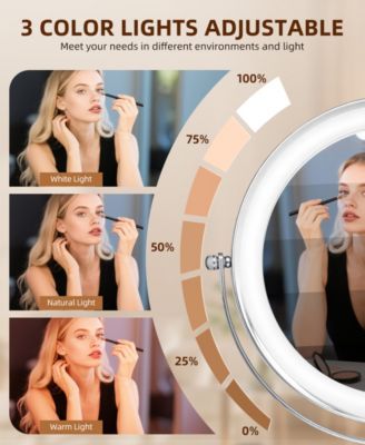9" Rechargeable LED Vanity Mirror with 1X/10X Magnification, 3 Light Settings, 360&deg; Swivel, Stainless Steel Double-Sided Makeup Mirror