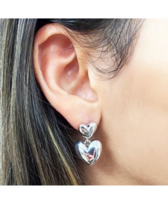 Double Heart Drop Earrings Sterling Silver