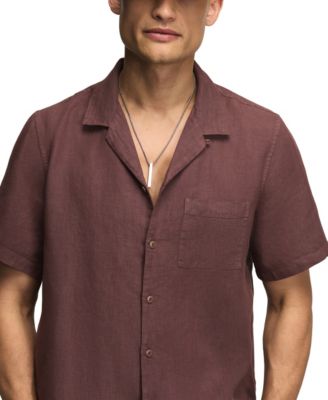 Men's Short-Sleeve Linen Camp-Collar Shirt