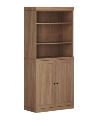 Premium 100% Solid European Oak Hardwood 6-Shelf Modular Bookcase with Bottom Shaker Doors - 32" Wide, 71.5" Tall