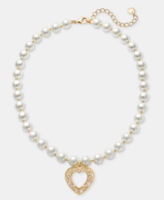 Imitation Pearl Heart Pendant Necklace